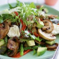 Mushroom Salad · Sauteed or raw mushrooms, mixed mesclun greens, kale, arugula, sliced tomatoes, peppers, raw...