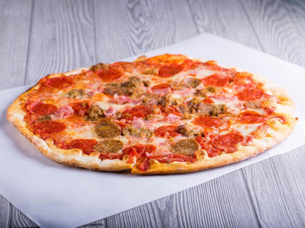7. Meat Lovers Pizza · Pepperoni, sausage, Canadian bacon, meatball, red sauce, mozzarella.