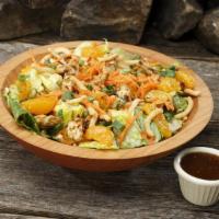 Flying High Thai Chicken Salad · Crisp romaine, green onions, Mandarin oranges, carrots, crispy noodles and chicken marinated...