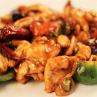 Kung Pao · Sauteed meat with green onions, peanut, dry chili, bell pepper with spicy kung pao sauce.