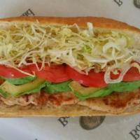 Godfather Sandwich · Grilled chicken breast topped with mayo, avocado, lettuce and tomatoes. Served with your cho...