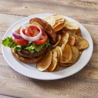 Build Your Own Burger · Served with lettuce, tomato, raw onion and pickle.