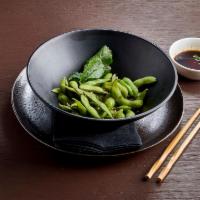 Edamame · Steamed and salted soy beans. Vegetarian.