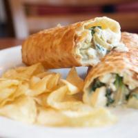 Spinach and Artichoke Roll · Baby spinach, artichokes, sun dried tomatoes, feta, mozzarella and caramelized onions rolled...