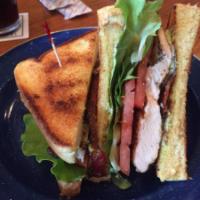 Chicken BLT Sandwich · Grilled Mary's chicken, bacon, lettuce, tomato and pesto mayo.