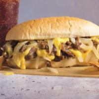 Cheese Steak · Beef steak, satueed onions, 4 slides of cheese from choice for cheese on a hoagie bun. Does ...