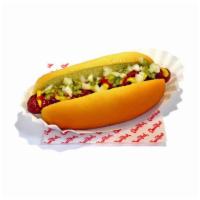 Jr. Char-Dog (Sahlen's) · Char-hut’s classic, all-beef, and skinless hot-dog. Fresh baked bread choices: poppy Kaiser,...