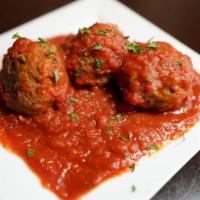 Meatballs and Sauce · 3 meatballs (made with a little Sausage)  Medium in size in Red Sauce.