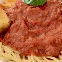 Spaghetti & Garlic Bread · Italian tomato sauce.  Served with garlic bread.