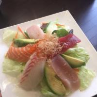 Sashimi Salad · Green salads with mix fish and chefs special dressing.