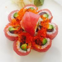 Cherry Blossom Roll · Avocado, tuna topped with tuna and tobiko.