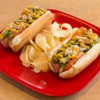 Original Chicago Dog · A pure beef hot dog. Served Chicago style topped with a pickle spear, celery salt, red onion...