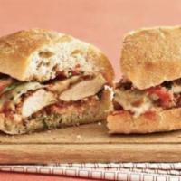 Chicken Parmesan Sandwich · Breaded chicken baked and topped with marinara, mozzarella and Parmesan cheese. Served on a ...