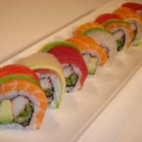 Rainbow Roll · Raw. Tuna, salmon, yellowtail, and avocado on top of California roll.