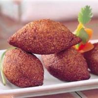 Kebba · Deep fried seasoned mixtures of lean veal & crushed wheat staff with ground beef & onions