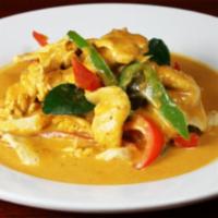Panang Curry · String bean, bell pepper, coconut milk and panang curry paste. Served with white rice. Spicy.