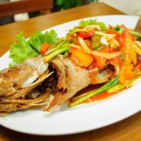 Whole Red Snapper · Served with white rice.