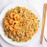 Shrimp Fried Rice · Steamed rice stir fried with eggs, peas, carrots and green onions. 