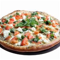 Margarita Pizza · White sauce, mozzarella cheese, fresh tomatoes, ricotta cheese and fresh basil on a regular ...