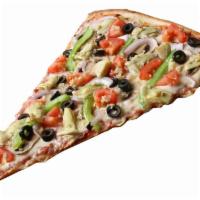 Veggie Lover's Giant Slice · Homemade tomato sauce, mozzarella cheese, mushrooms, red onions, green bell peppers, articho...