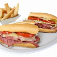 Pastrami Sandwich · With pastrami, lettuce, tomatoes, red onions, melted provolone cheese, mayo and mustard on A...