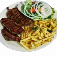 Picanha Steak · Top sirloin. Served with french fries.