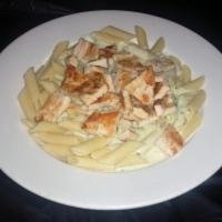 Provencal Chicken Penne Pasta · Penne pasta with chicken, garlic and parsley.