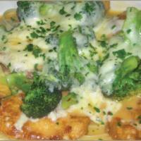 4. Chicken Verdi · Battered breast of chicken sauteed in butter and white wine with fresh broccoli and melted m...