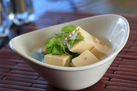 Tofu Soup · Tofu, bok choy and glass noodles in clear broth.