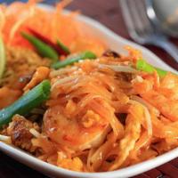 Pad Thai Noodle · Thin rice noodles stir-fried with choices of meat, egg, green onions, bean sprout and crush ...