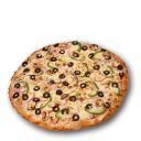 Natural Pizza · Mushrooms, green peppers, red onion, black olives and extra cheese.