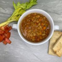 Spicy White Bean Soup · middle eastern spicy bean soup. white northern beans, celery, onions, plum tomato with a kic...