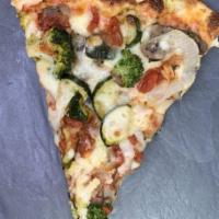 Vegetable Pizza · Sauteed broccoli, zucchini, mushroom and onions on a round pie.