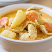 51. Yellow Curry · Potatoes, onions, carrots, with coconut milk curry. Spicy. This item doesn't come with rice. 