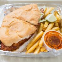 Torta Milanesa Chicken · Big sandwich served with your choice of breaded chicken, lettuce, tomatoes, onions, jalapeno...