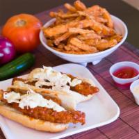 Crazy Chicken Finger Dog · 2 pieces Buffalo chicken fingers in a hotdog bun with cole slaw and jalapeno mayo.