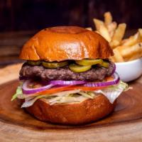 Burger · 6 oz. patty. Served on a bun with your choice of lettuce, pickles, tomatoes, fresh or sautee...