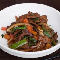 Cumin Beef · Stir-fried with onions, peppers, garlic and cumin. Gluten-free, spicy.