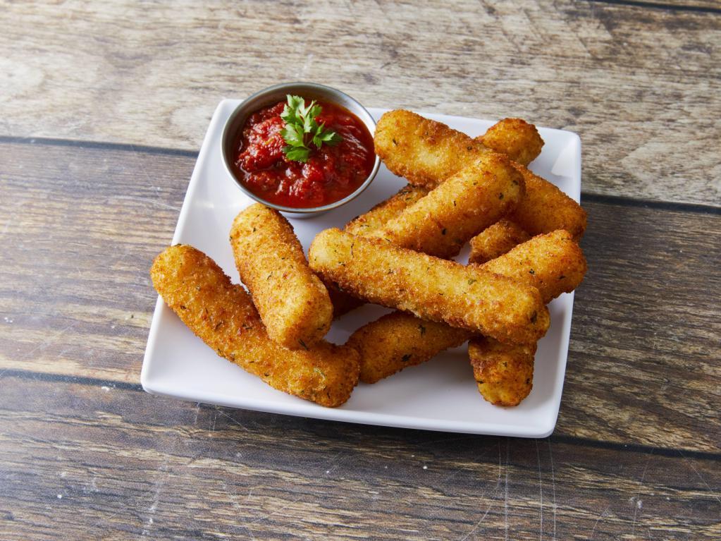Mozzarella Sticks · 8 cheese sticks battered and fried to golden brown perfection. Served with a homemade marinara sauce for dipping.