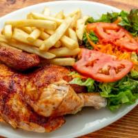 1/2 Chicken Combo · Half chicken, French fries and salad or white rice and beans. 