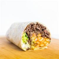 Burrito Supreme · Hot sauce, pico de gallo, guacamole, cheese, sour cream, lettuce, rice, and beans.