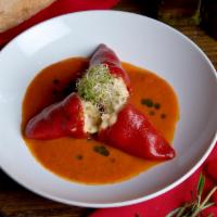 Piquillo Pepers Stuffed with Cod with Homemade Tomatoes Sauce / Piquillos Rellenos con Bacalao en Salsa de Tomate Casera · 