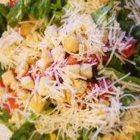 Caesar Salad · Romaine lettuce, Parmesan cheese, croutons, tomatoes and Caesar dressing. 