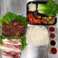Couple Set · 2 choices of meat, large rice, lettuce, pre-set side dishes, and sauces including  BQ house ...