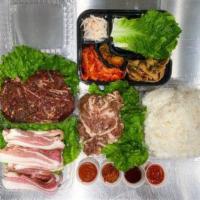 Family Set · 3 choices of meat, large rice, lettuce, pre-set side dishes, and sauces including  BQ house ...