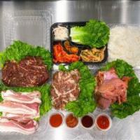 Family XL Set · 4 choices of meat, large rice, lettuce, pre-set side dishes, and sauces including  BQ house ...