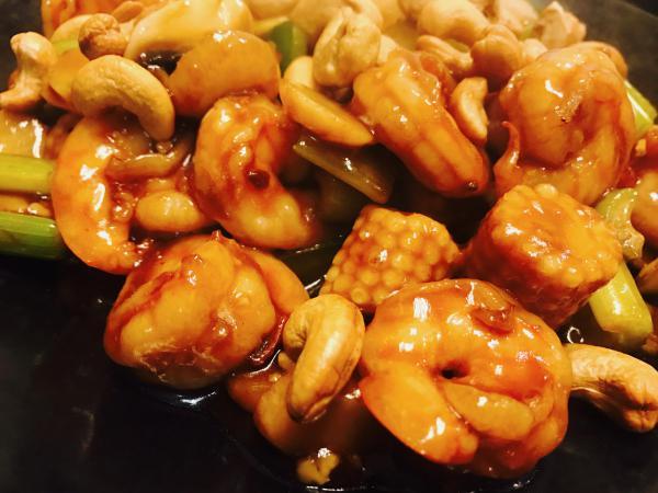 Cashew Shrimp · Stir-fry chicken breast in a house wine sauce, top with crunchy cashews.