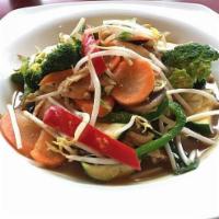 Thai Garden (Stir Fried Mix Vegetable) · broccoli, carrot, zucchini, napa, bean sprout, white onion, green onion, bell peppers, mushr...