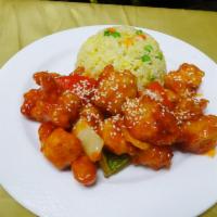 C12. Sweet and Sour Chicken Lunch · Breaded chicken, onion, bell pepper & carrots in sweet and sour sauce.