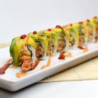 Super Mexican Roll  · Spicy crab meat, shrimp tempura and avocado on the inside. Layers of avocado, spicy mayo and...